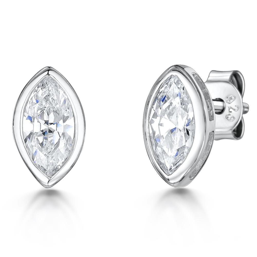 Sterling Silver Marquise Stud Earrings