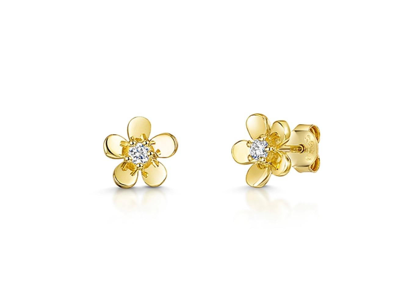 Sterling Silver Or Yellow Gold 5 Petal Stud Earrings