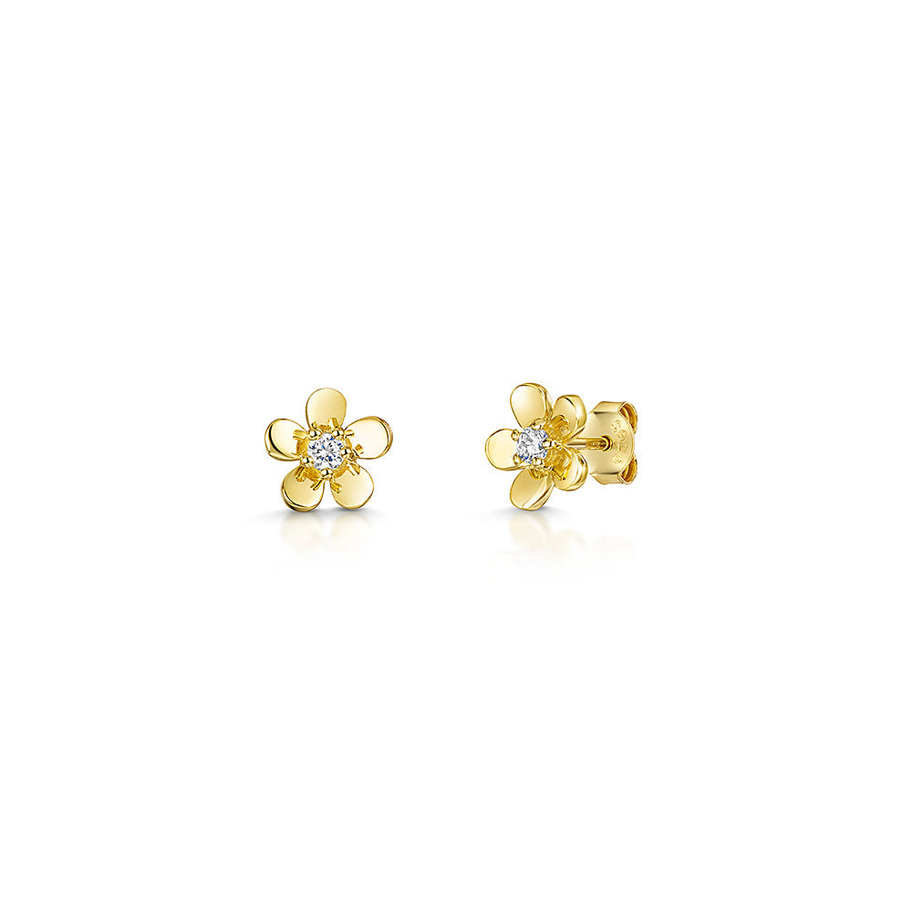 Sterling Silver Or Yellow Gold 5 Petal Stud Earrings