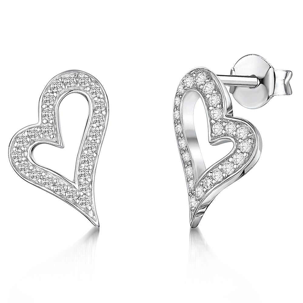 Sterling Silver Dali Style Open Heart Stud Earrings