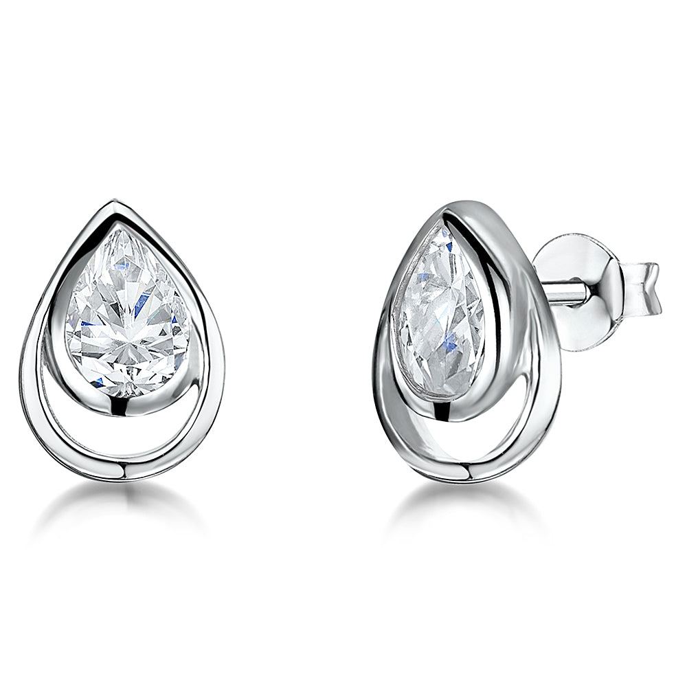 Sterling Silver Teardrop Stud Earring With Cubic Zirconia