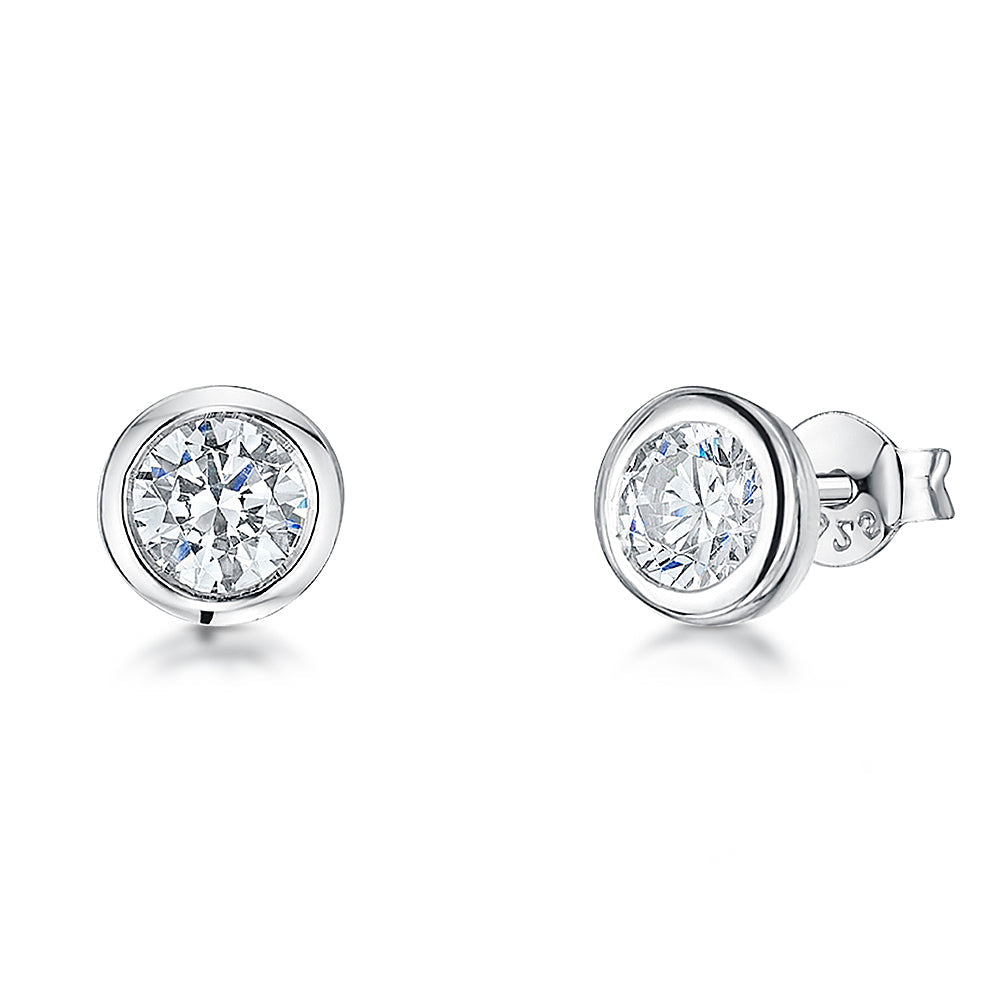 Bezel-Set Solitaire Cubic Zirconia Stud Earrings in Sterling Silver