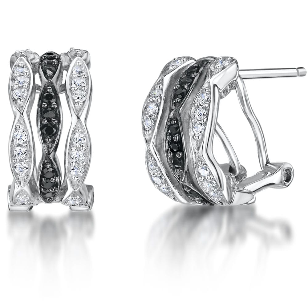 Sterling Silver Black And White Huggie Hoop Earrings