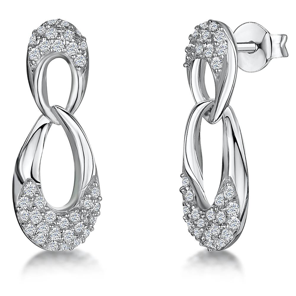 Sterling Silver Cubic Zirconia Interlocking Circles Earrings