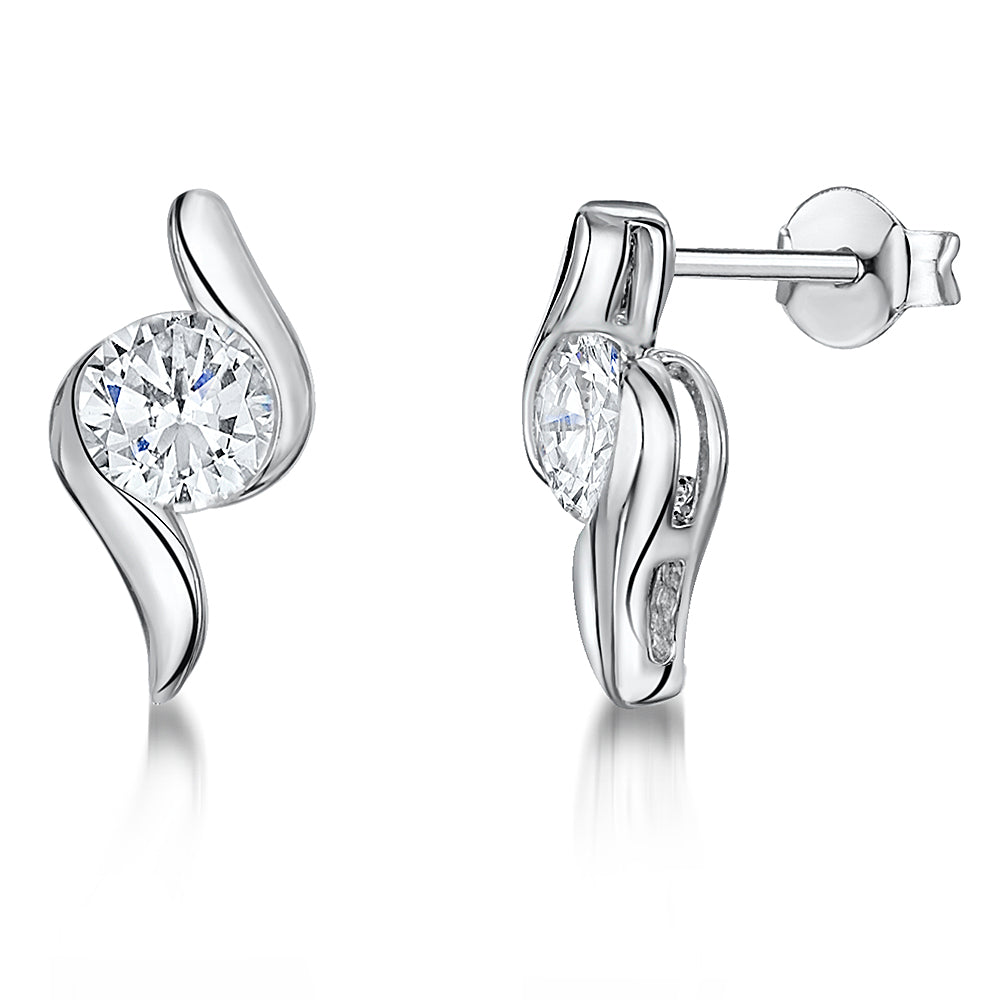 Sterling Silver Twist Stud Set With Cubic Zirconia