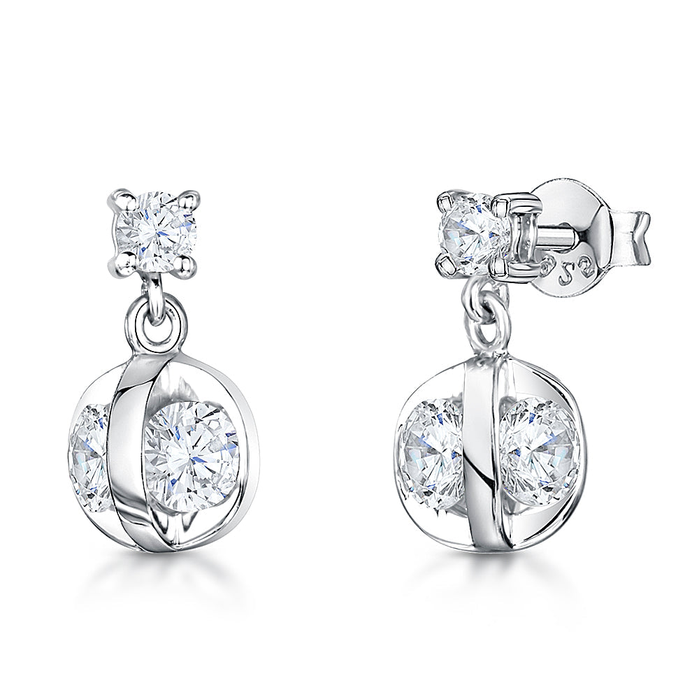 Sterling Silver Cage Set Cubic Zirconia Earrings