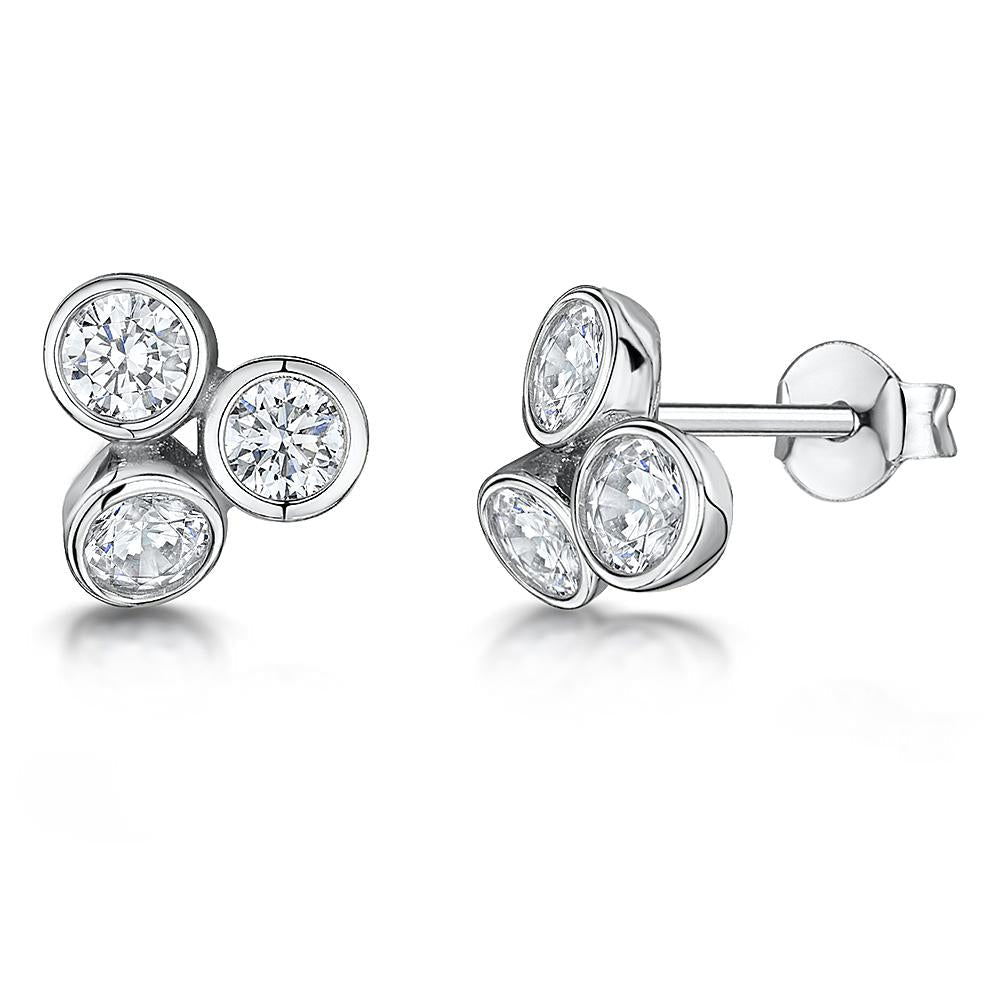 Sterling Silver 3 Stone Stud Bubble Earrings