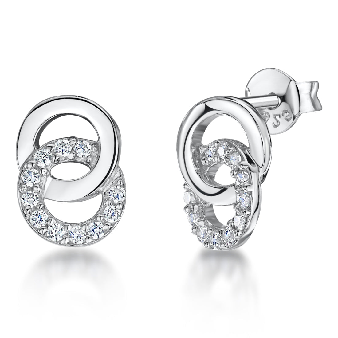 Sterling Silver Linked Double Circle Stud Earrings