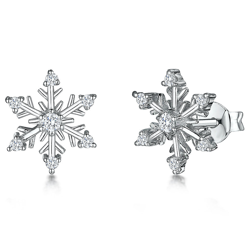 Sterling Silver Snowflake Earrings with Sparkling Cubic Zirconia