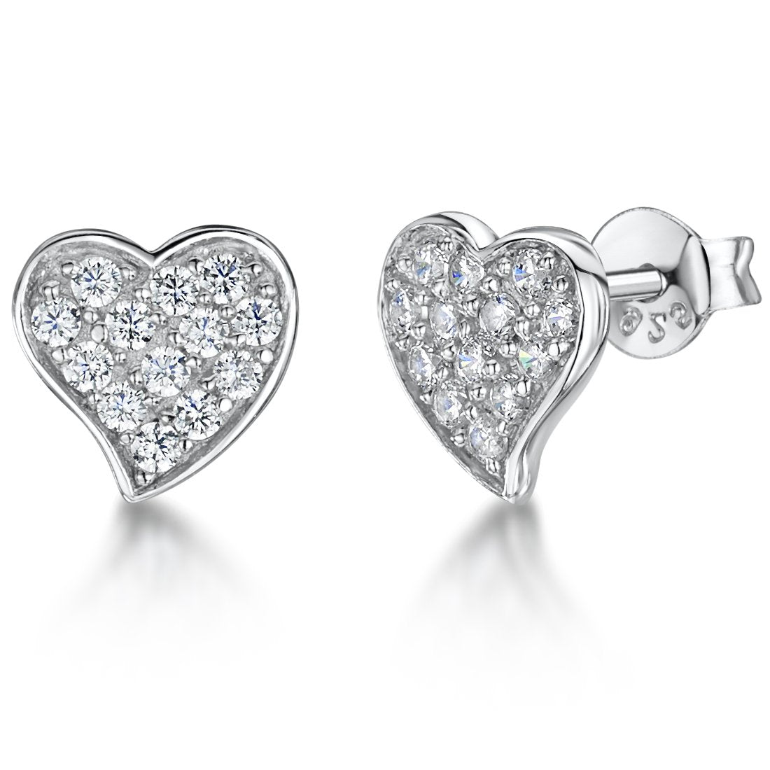 Sterling Silver Small Offset Pave Heart Earrings