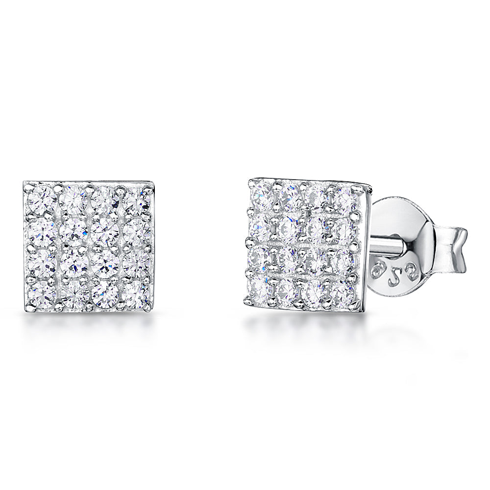 Sterling Silver Square Pave Earrings