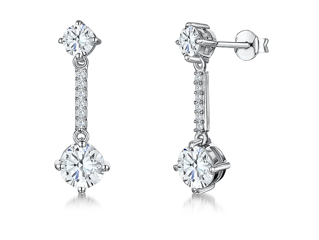 Sterling Silver Earrings Featuring Brilliant Cut Cubic Zirconia Drops