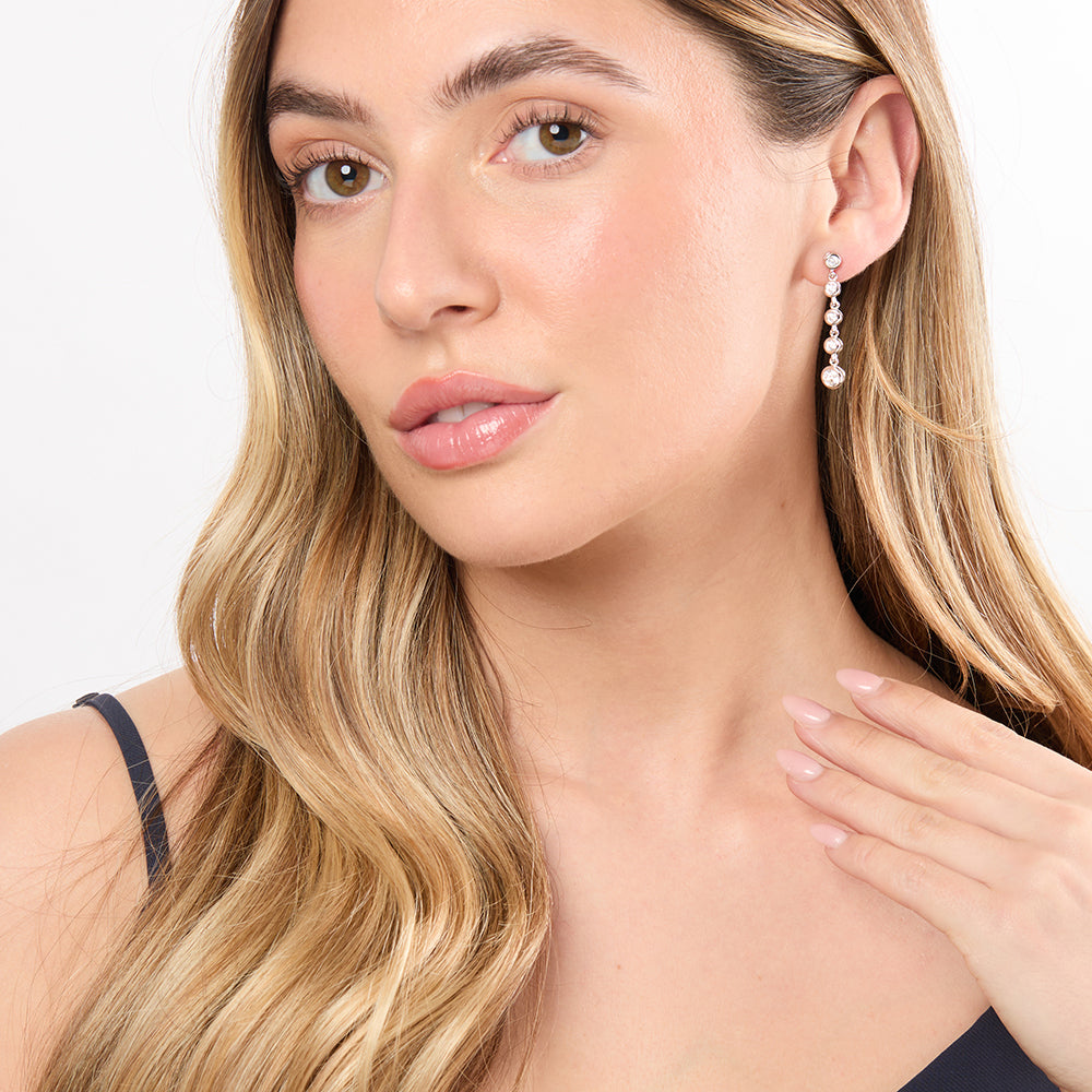 Sterling Silver 5 Stone Rubset Drop Earrings