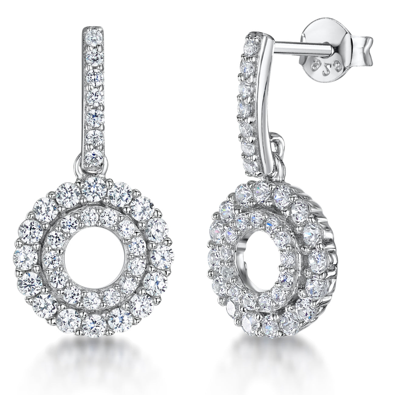 Sterling Silver Double Circle Drop Earrings
