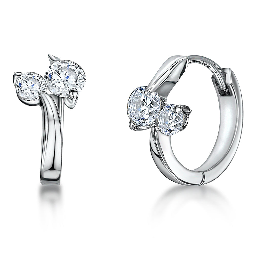 Sterling Silver Two stone Huggie Hoop Earrings