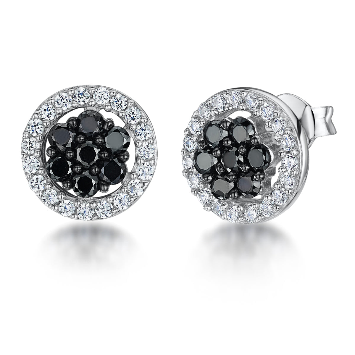 Sterling Silver Black Cubic Zirconia Halo Earrings