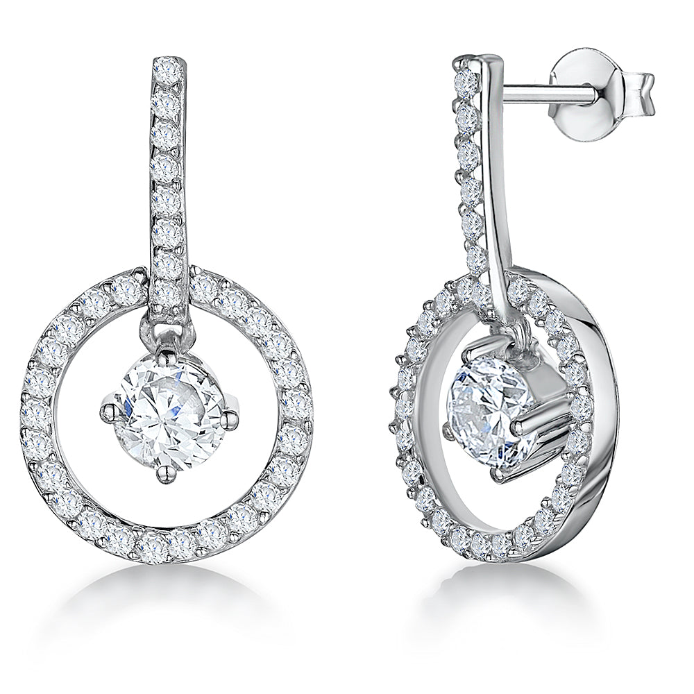 Sterling Silver Suspended Drop Halo Earrings