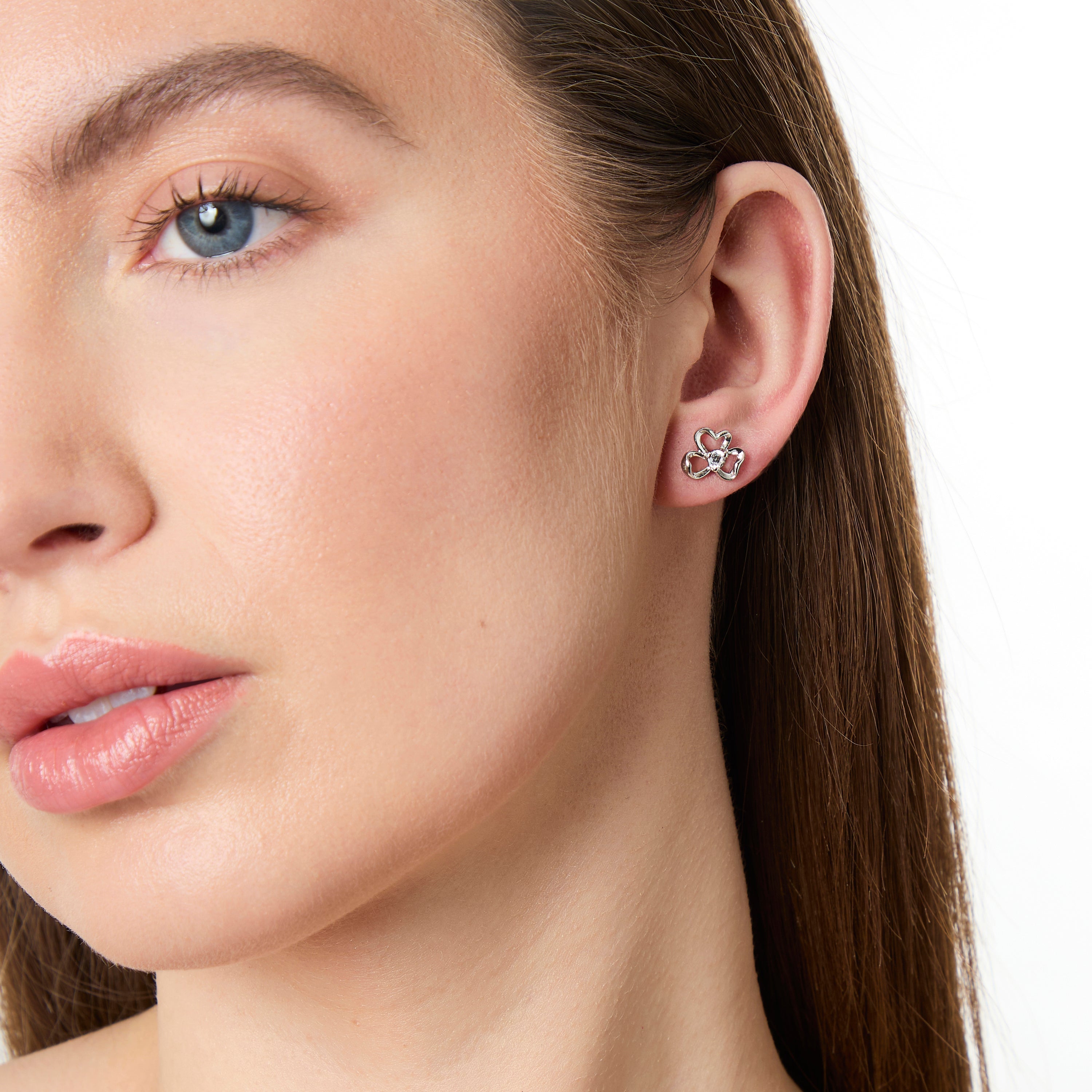 Sterling Silver 3 Flower Clover Stud Earrings