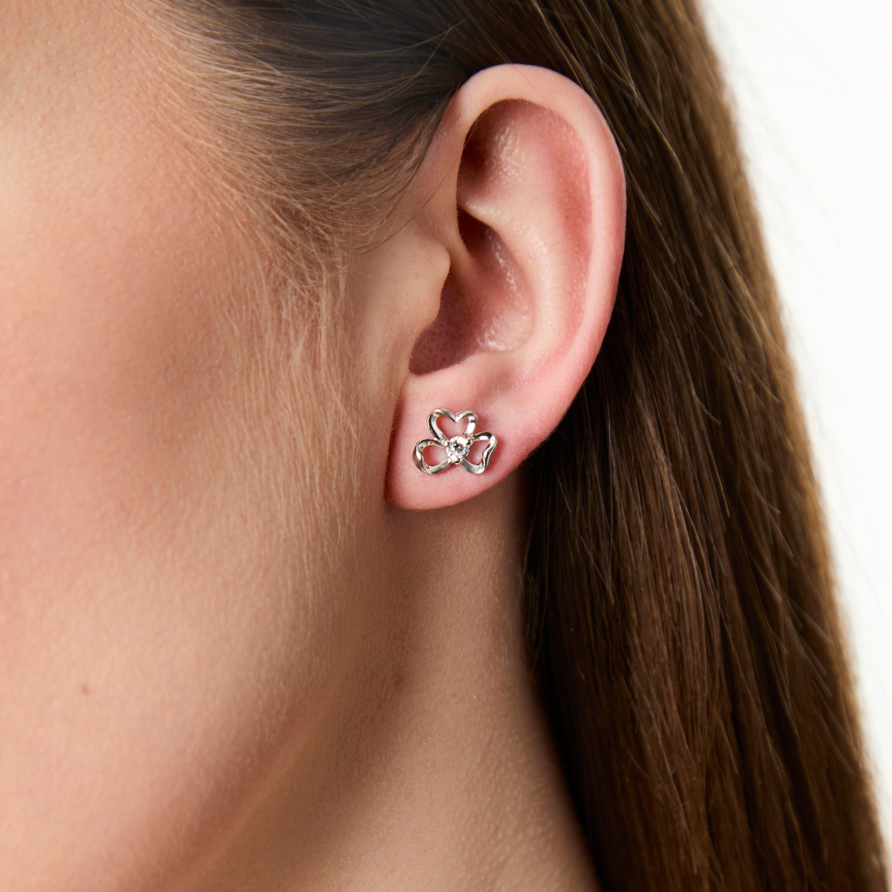 Sterling Silver 3 Flower Clover Stud Earrings