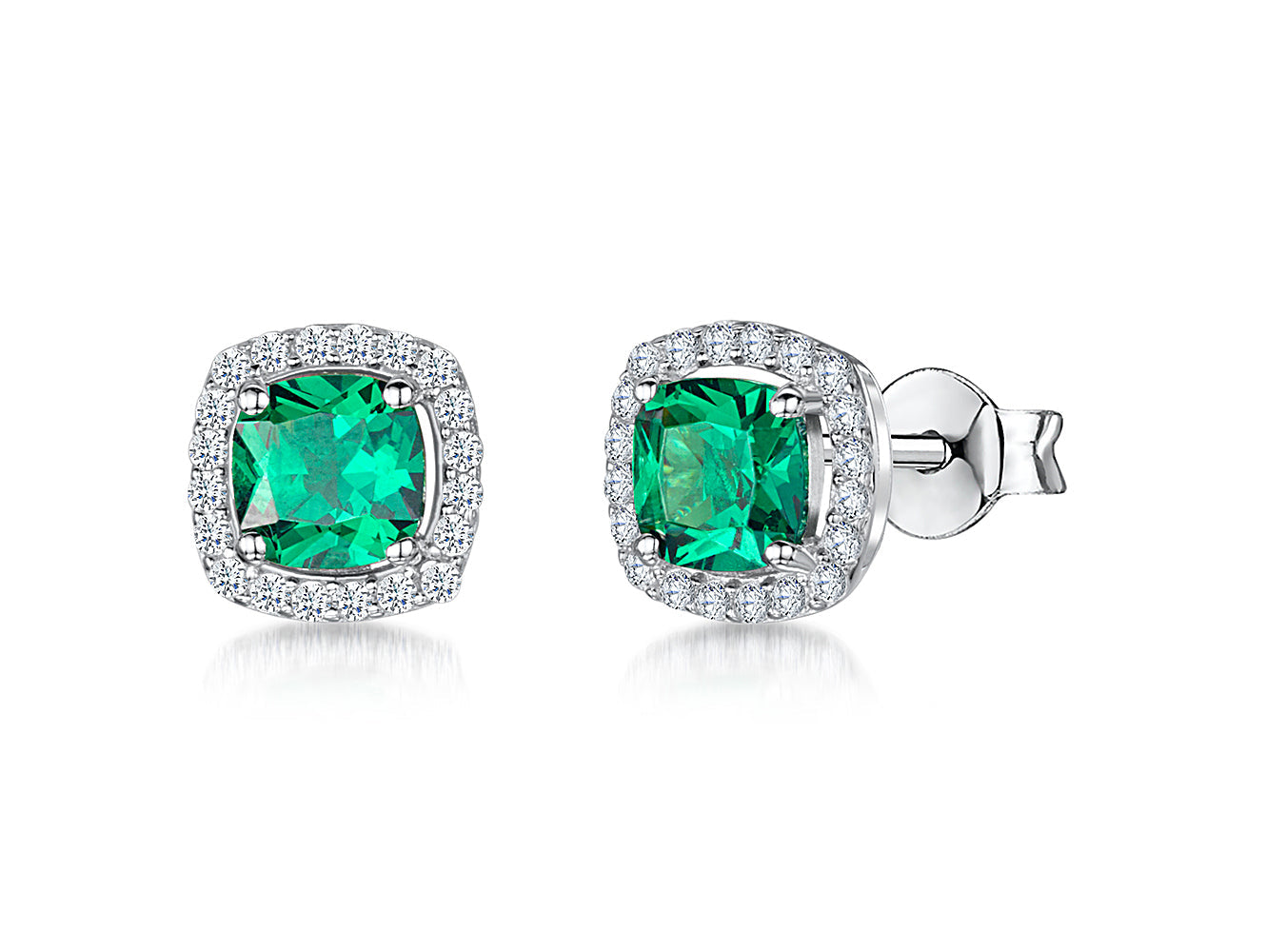Sterling Silver Emerald Green Halo Earrings