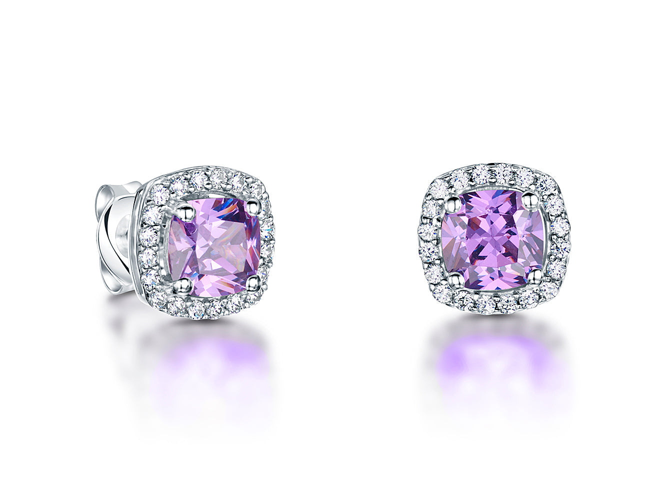 Sterling Silver Amethyst Cushion Cut Earrings