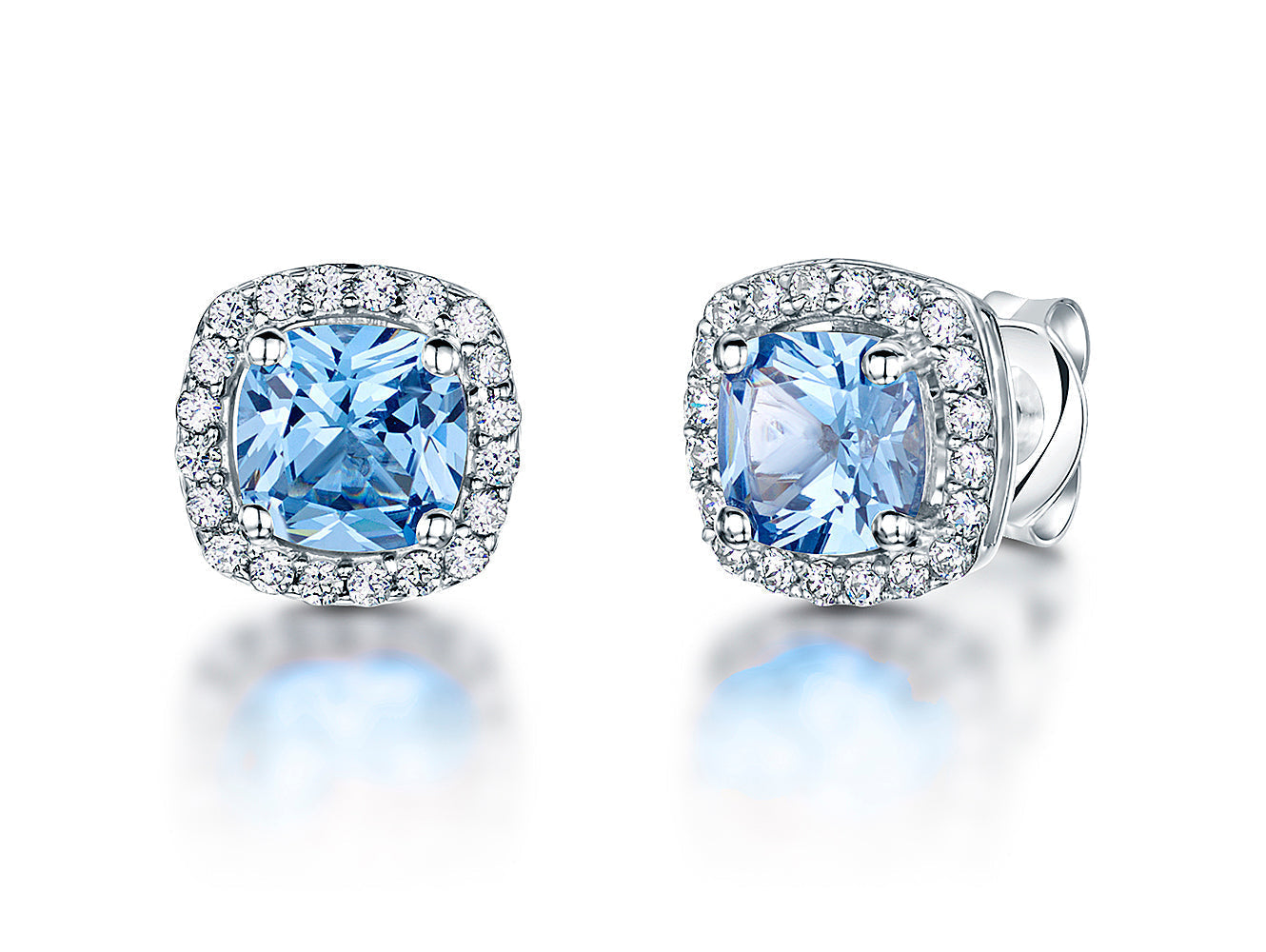 Sterling Silver Halo Style Cushion Cut Cubic Zirconia Earrings