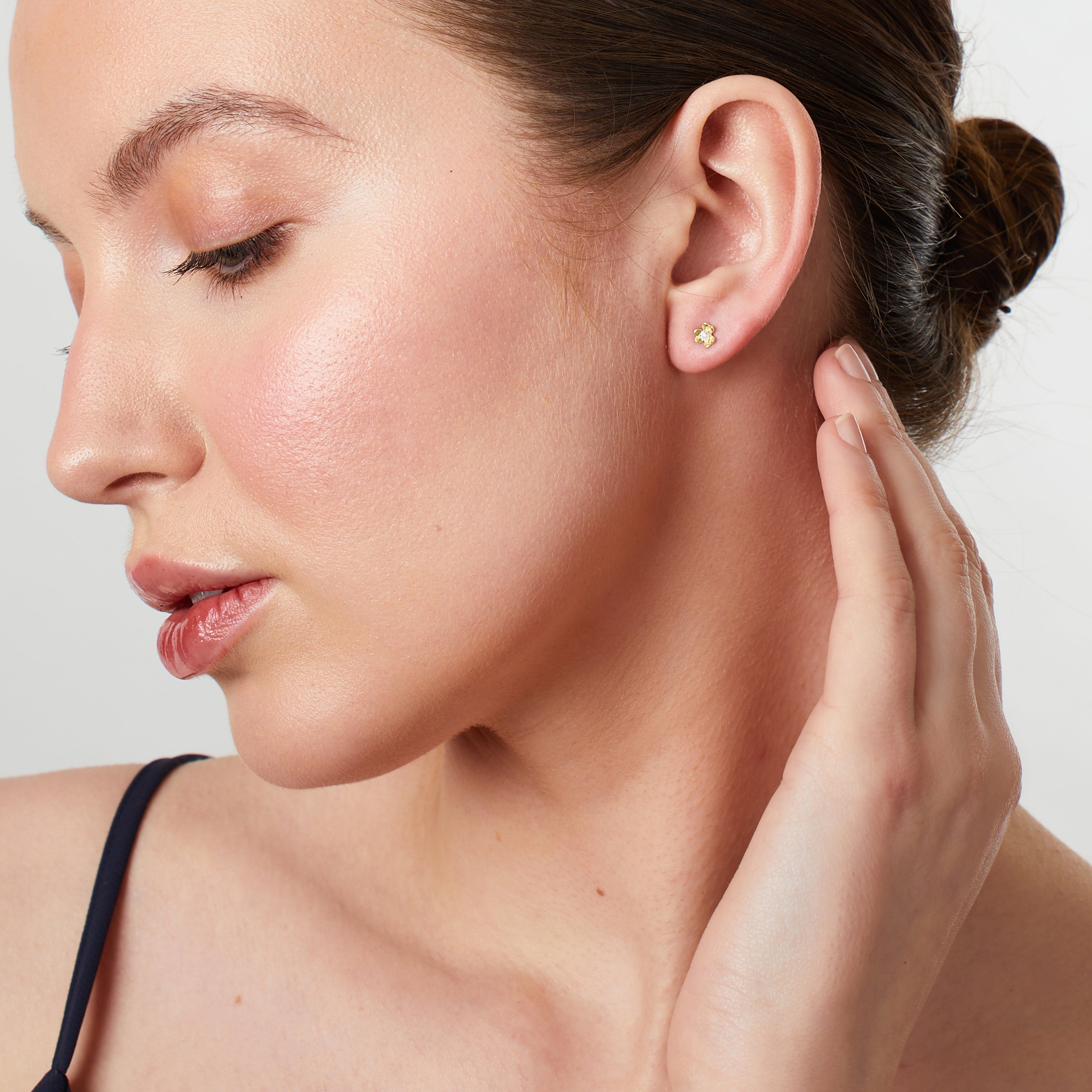 Gold Vermeil Petal Earrings With Cubic Zirconia Centre