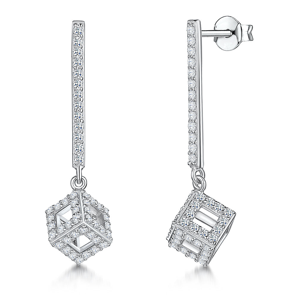 Sterling Silver Cube Drop Earrings