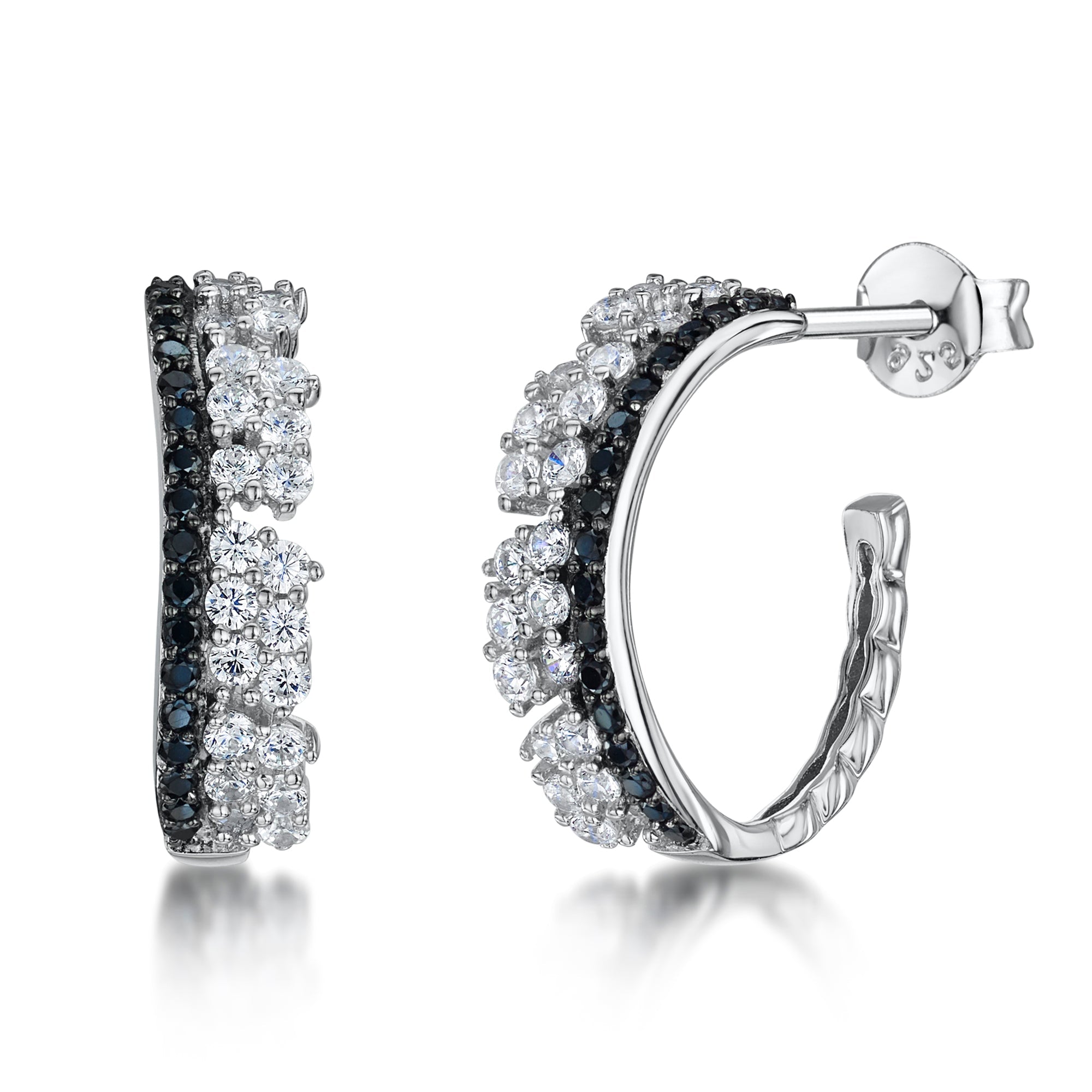 Sterling Silver Black And White 3/4 Hoop Earrings