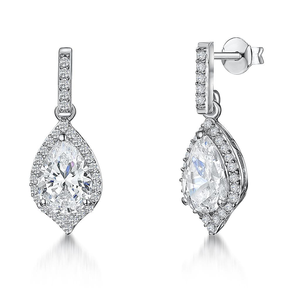 Sterling Silver Pear Shape Halo Earrings