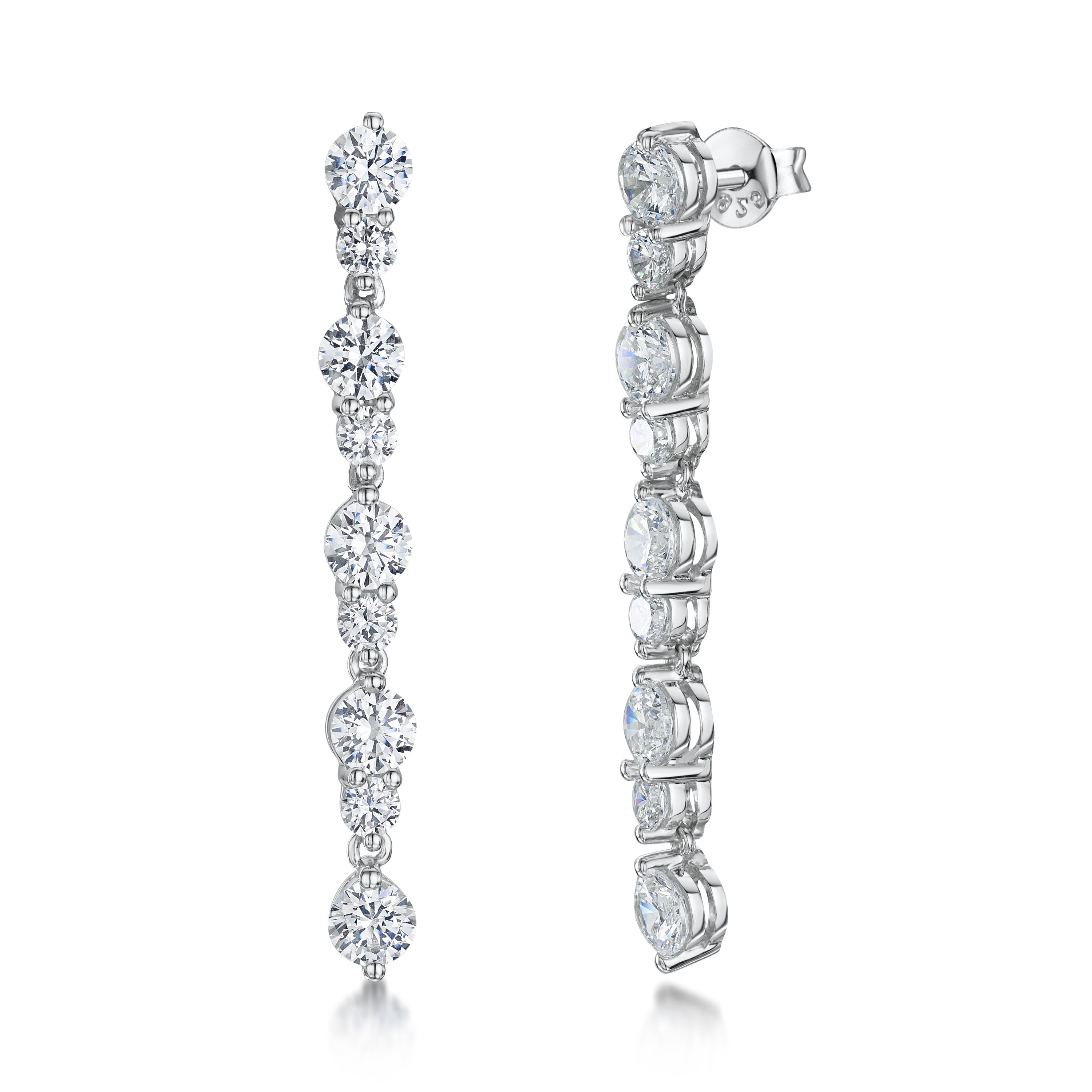 Sterling Silver Long Drop 9 Stone Earrings
