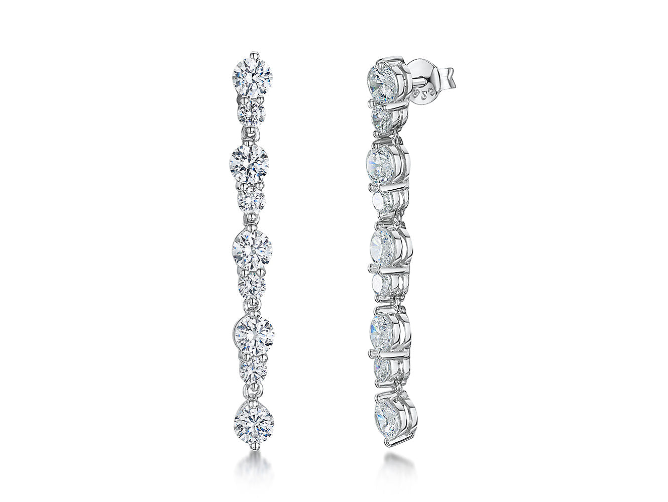 Sterling Silver Long Drop 9 Stone Earrings
