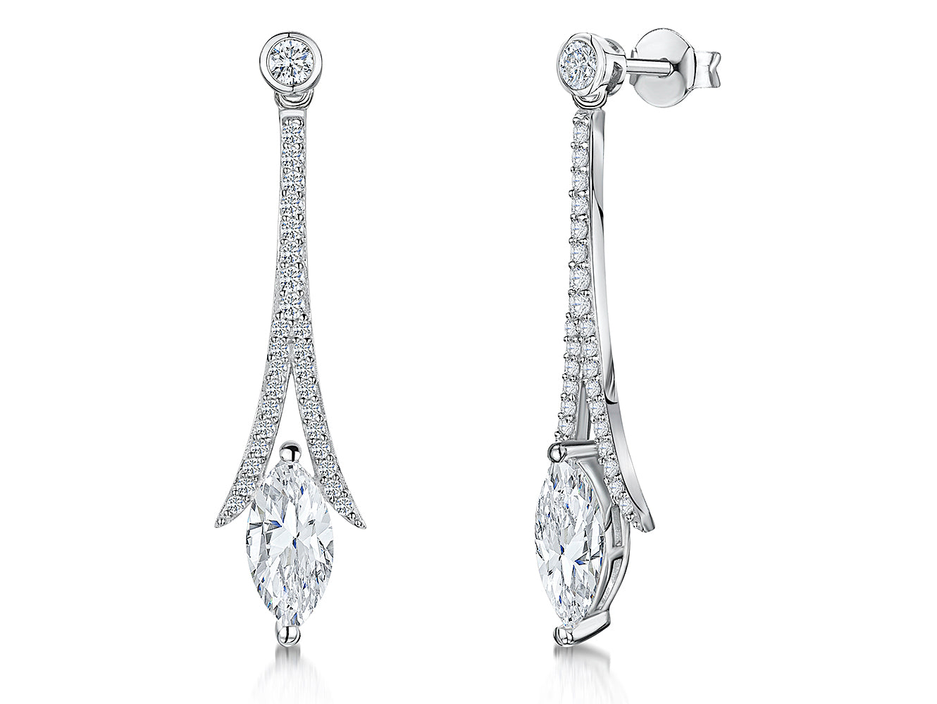 Sterling Silver Marquise Long Drop Earrings
