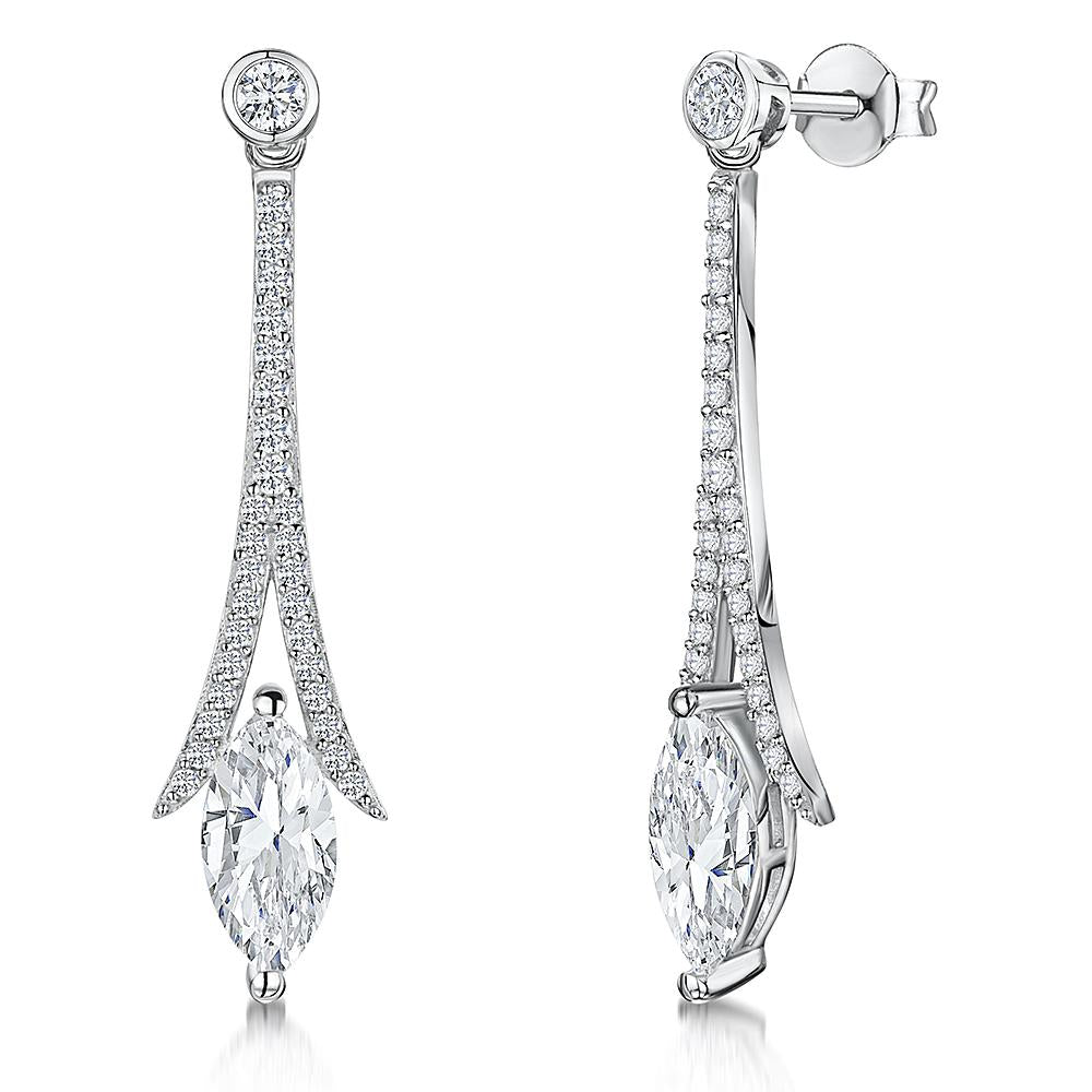 Sterling Silver Marquise Long Drop Earrings