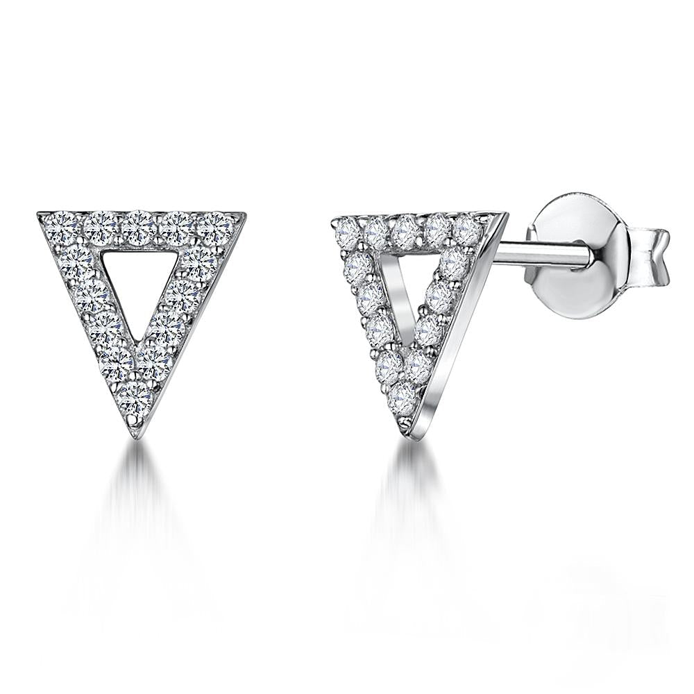 Sterling Silver Triangle Stud Earrings Set With Cubic Zirconia Stones