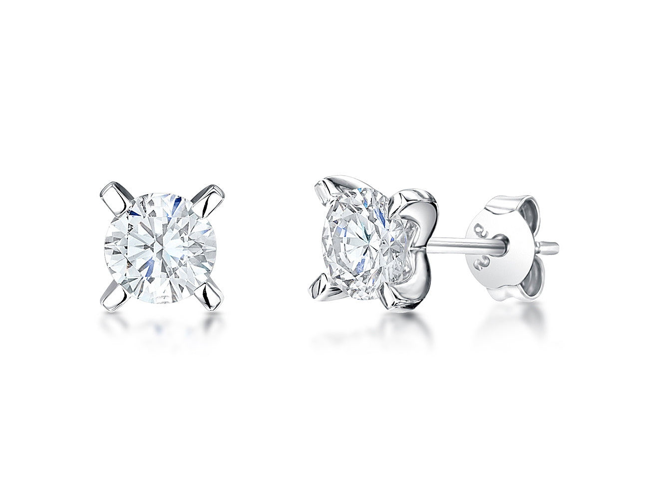 Sterling Silver Large Four Claw Solitaire Earrings