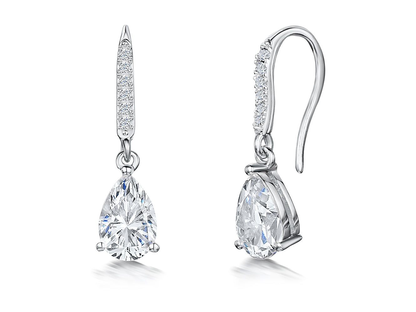Sterling Silver Pear-Cut Solitaire Drop Earrings | Premium Cubic Zirconia
