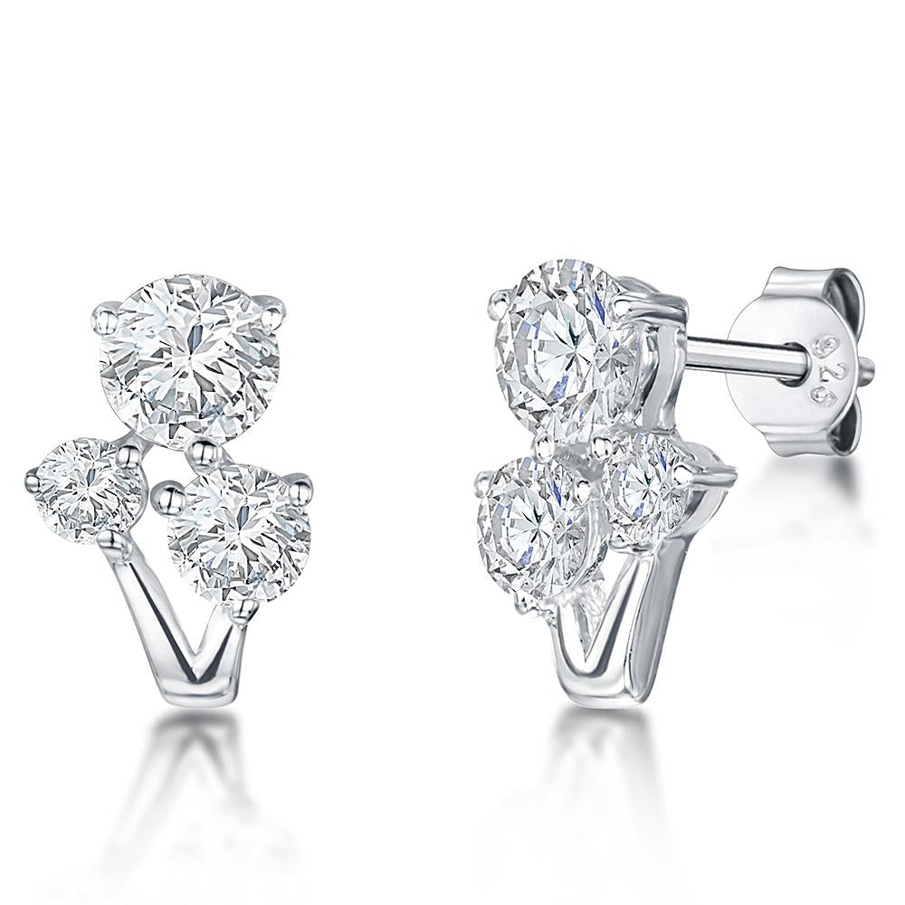Sterling silver 3 Alternate Stone V Shape Earrings