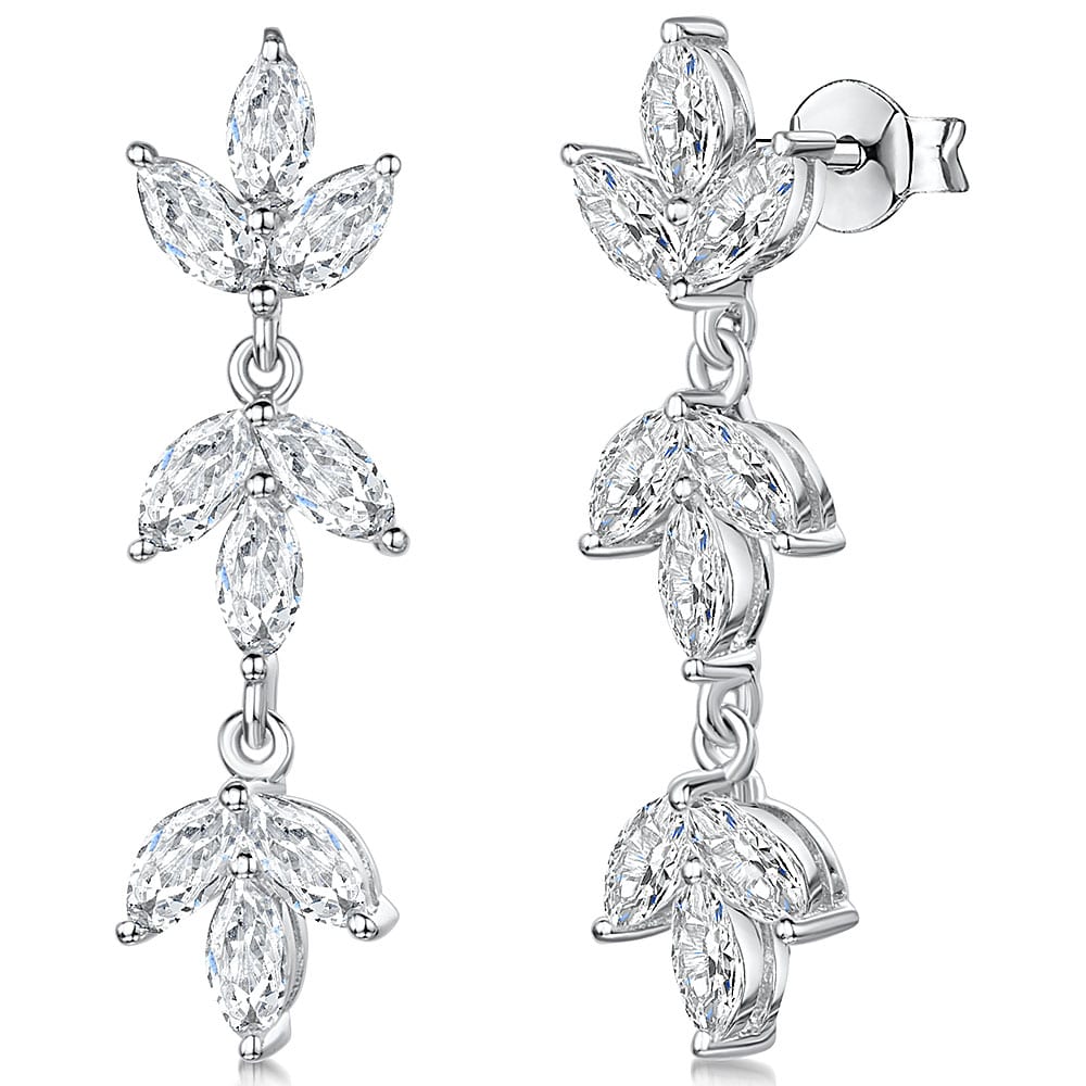 Sterling Silver Drop Marquise Flower Earrings