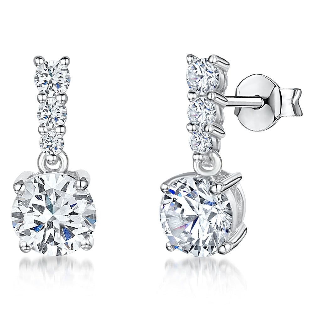 Sterling Silver Solitaire Drop Earrings