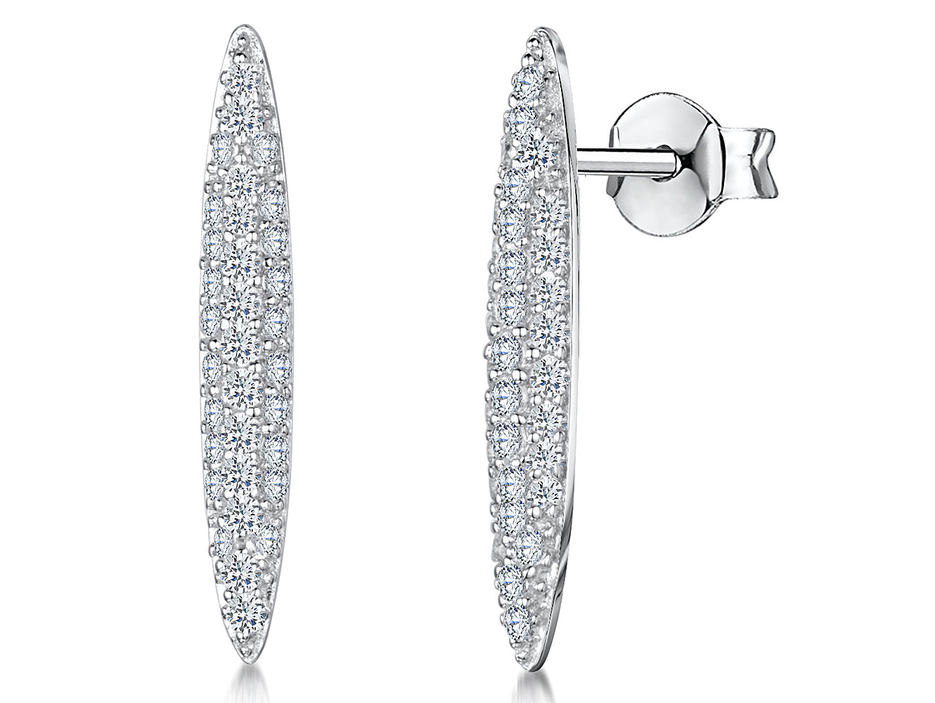 Sterling Silver Long Oval Pave Set Earrings