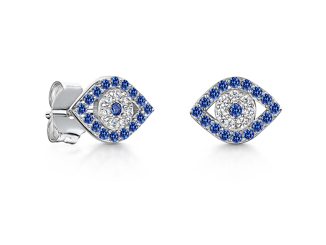 Sterling Silver Earrings Blue Stone Centre And Outline Evil Eye Earrings