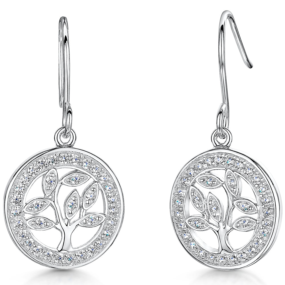 Sterling Silver Tree Of Life Drop Earrings