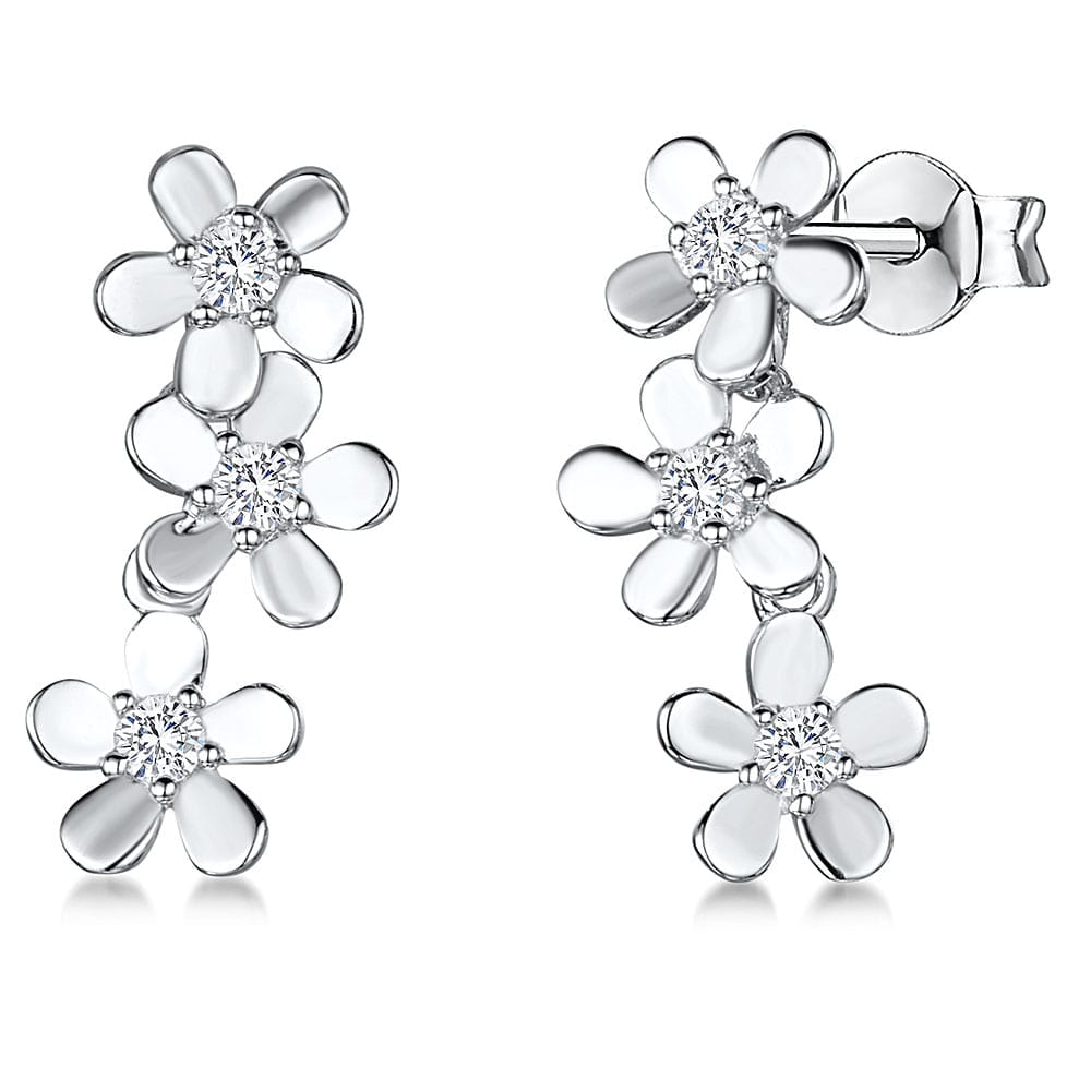 Sterling Silver Small Daisy Drop Earrings