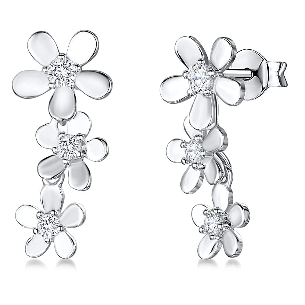Sterling Silver Daisy Drop Earrings