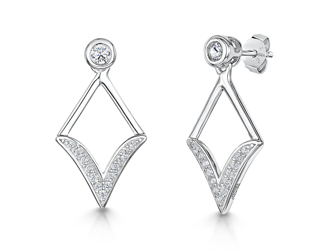 Sterling Silver Art Deco Diamond Shape Drop Earrings