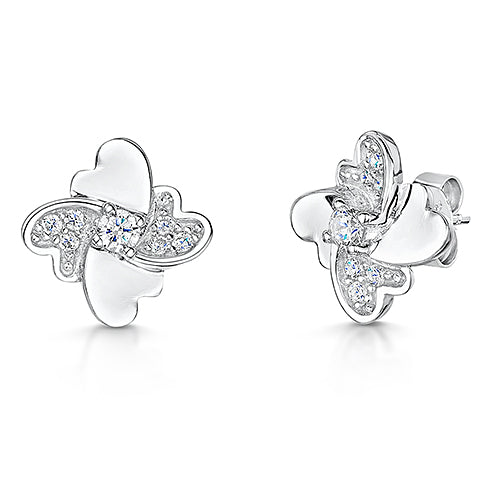 Sterling Silver 4 Heart Stud Earrings