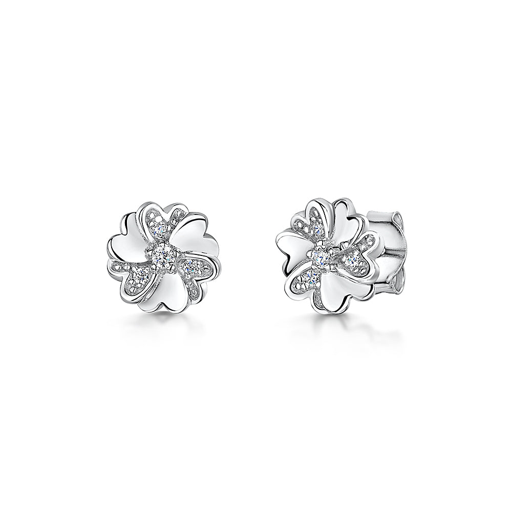 Sterling Silver Small Stud Multi Heart Flower Earrings