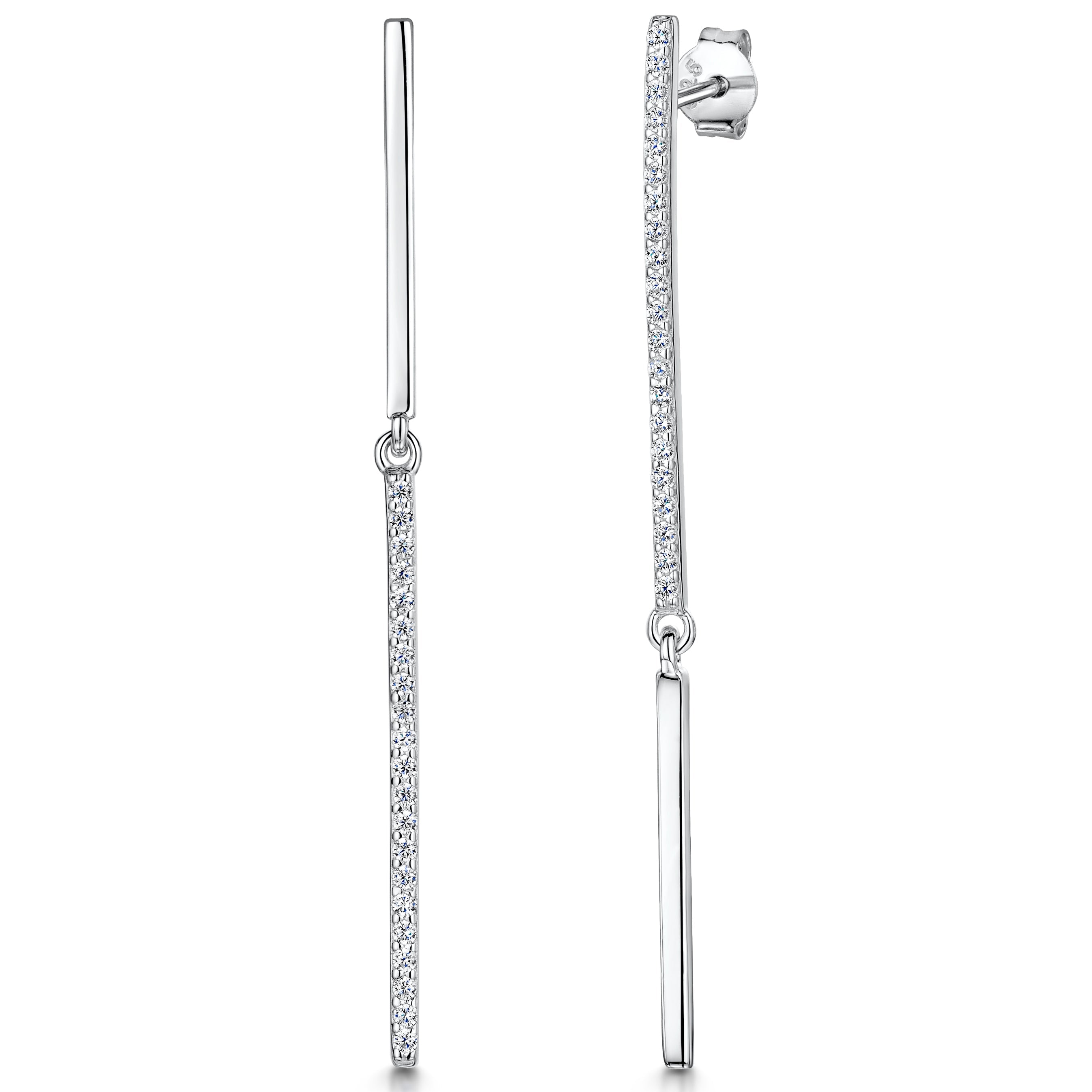 Sterling Silver Long Drop Bar Earrings