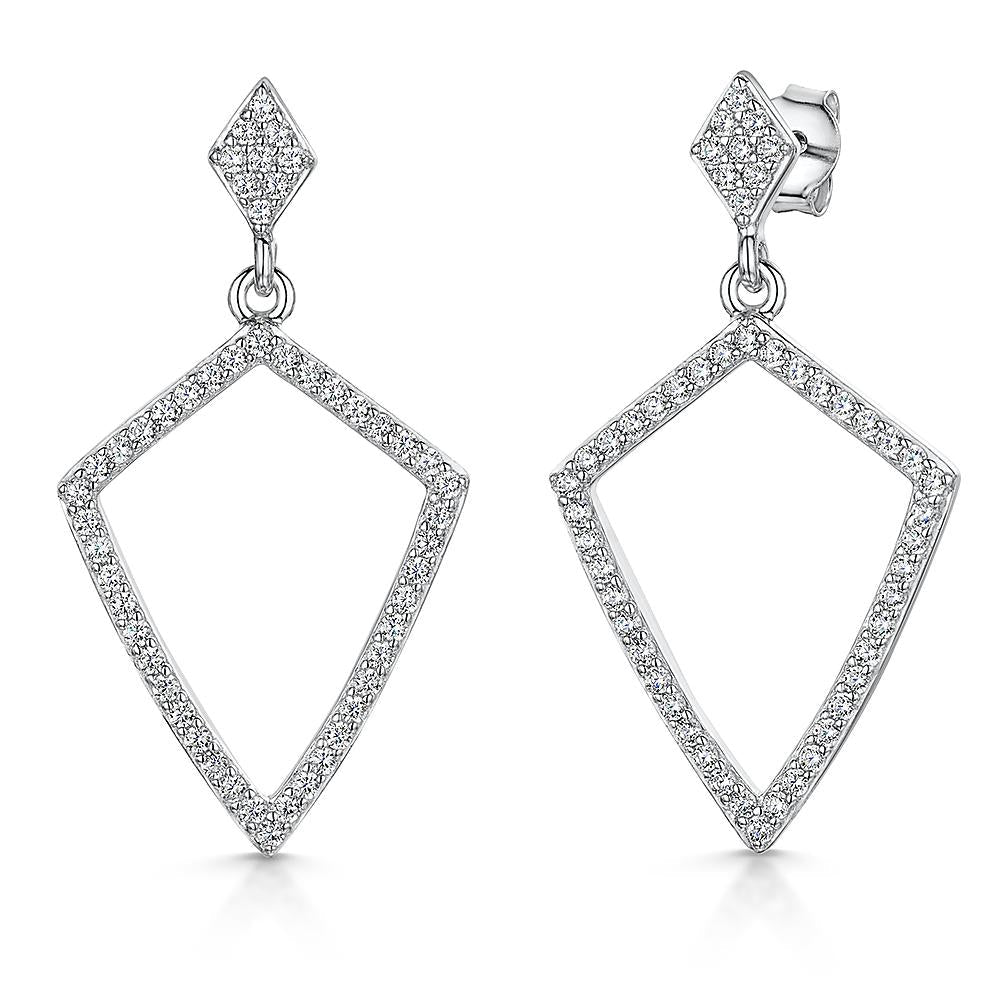 Sterling Silver Art Deco Cubic Zirconia Drop Earrings